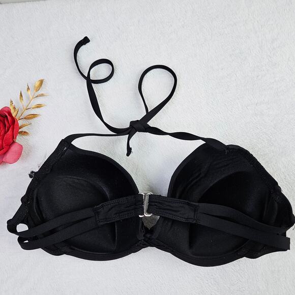 Mossimo Black Bikini Top Size Large Push Up Padded Tie Neck - Picture 3 of 8